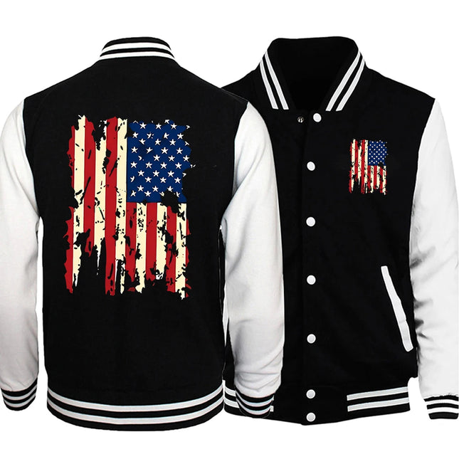 American Flag Graphic Print Men Loose Baseball Jersey Sporty Fashion&Accessories S-5Xl High Street Clothes & Accessories