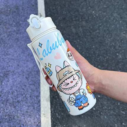 New elastic lid outdoor straw cup with large capacity labu cute cartoon children's straw cup