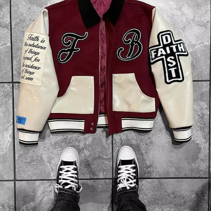 2025 American New Fashion Letter Embroidered Leather Sleeve Jacket Men Y2K Harajuku Hip-hop Popular Couple Baseball Uniform