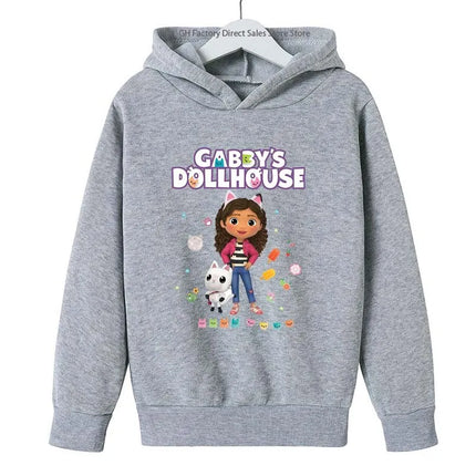 Girls Cute Cartoon Print Gabby's Spring Autumn Long Sleeve Hoodies Casual Tops Clothes 2-13 Years Kids Loungewear Outfits Hoodie