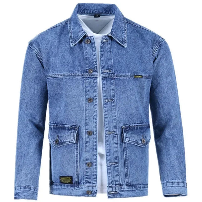 Male Jean Coats Blue Button Men's Denim Jacket Autumn Cheap Price Stylish New in Y2k One Piece of Fabric Low Cost Cowgirl Size L