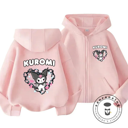 Children's Hoodies Child Sweatshirt Girls Cute Cartoon Hello Kitty Kuromi and Friend Sanrio Animal Printed Kids Zipper Clothes