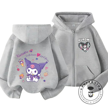 Kids Girls Kuromi Anime Hoodies Long Sleeve Sweatshirts Children Autumn and Winter 3 14 Years Old Cartoon Casual Hooded Tops