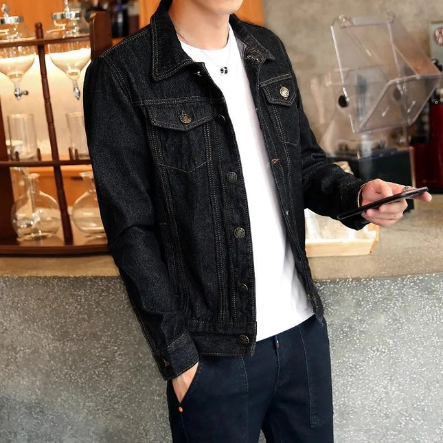 Black Men Denim Jacket, Single-breasted Lapel Coat, Fashionable Casual Tops, Dark Blue and Light Blue Can Be Selected,M-5XL