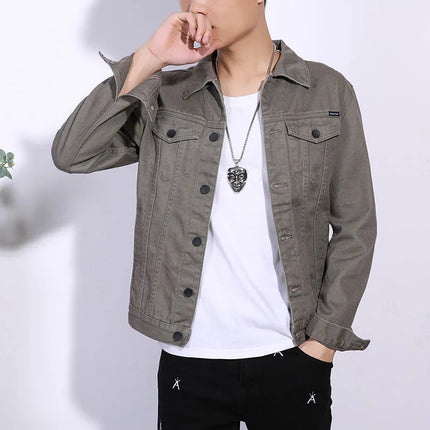 Men Cargo Casual Denim Jackets Slim Solid Color Outwear Coats For Male Size M-3XL