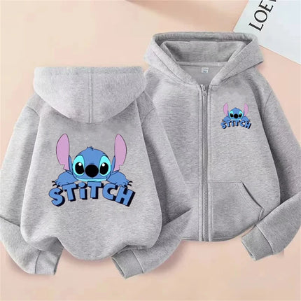 New Stitch Zipper Hoodies Girls Pink Sweatshirt Autumn Winter Long Sleeve Harajuku Pullovers Disney Stich Casual Hooded Tops