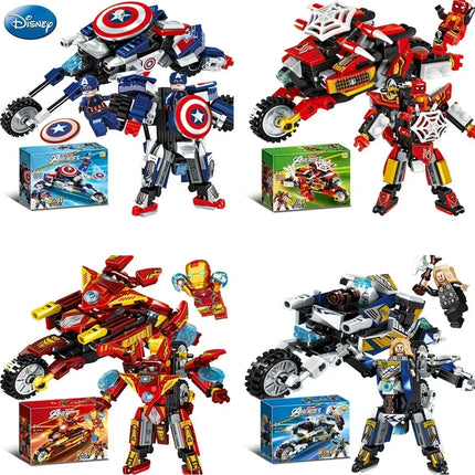 NEW Disney Superhero Transforming Mecha Motorcycle 2 in 1 Building Blocks Sets Movie Avengers Model Bricks Kit Kids Toys Gift
