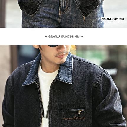 2024 Spring and autumn tide brand American vintage to do old denim coat men casual cargo jacket men