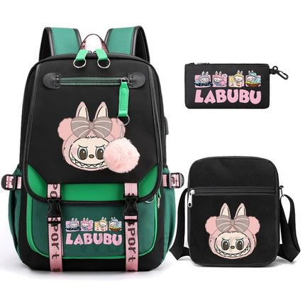3Pcs/set Cartoon Printed Backpack with Shoulder Bag Pencil Case Bookbag Teenager Kid Student Boy Girl Schoolbag Colorful Bagpack