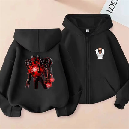 Children Anime Tops Hoodie Kids Zipper style Skibidi Toilet Boys black Girls pink 3-12 Year leisure Long sleeves Sweatshirt