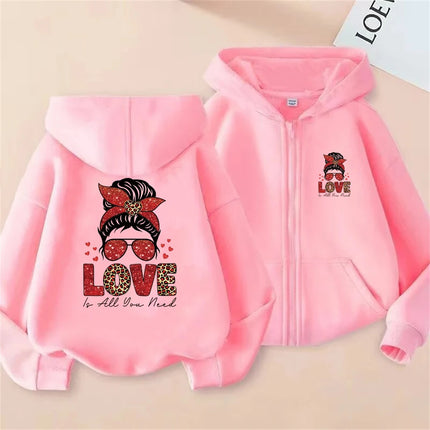Bow Pink Children's Hoodie Zipper tops Girls' cardigan Coat Sweatshirt Kids Clothing Age 3-12 Toddler Top festival Gift