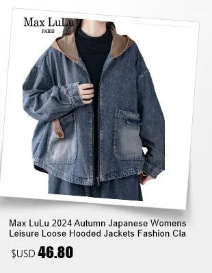 Max LuLu Brand Spring Womens Fashion Denim Corduroy Hooded Jackets 2025 Ladies Casual Vintage Embroidery Coats Classic Outerwear