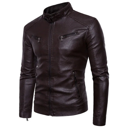 2024 PU Casual Leather Jacket Men Spring Autumn Coat Motorcycle Biker Slim Fit Outwear Male Black Blue Clothing Plus Size M-3XL
