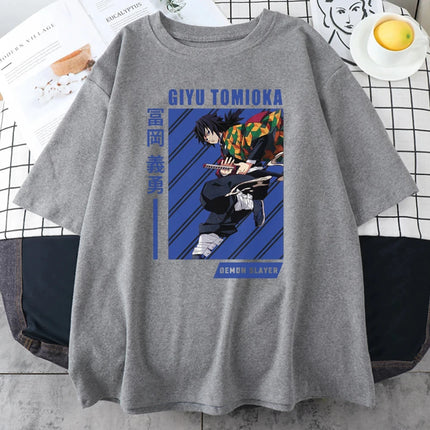 Giyu Tomioka Anime Demon Slayer Prints Women Cotton T-Shirts Personality Trend Casual Short Sleeve All-math Oversize Man Clothes