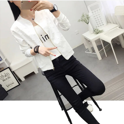 2025 Fashion Spring Summer Bomber Jacket Women Office Casual White Ladies Cardigan Jackets Solid Female Short Baseball Jacket