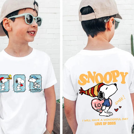 Snoopy print children's clothing kids cotton T-shirt cartoon short-sleeved white top personality clothing suitable for boys
