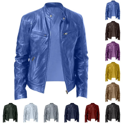Men's Faux Leather Jacket Autumn Fashion Solid Color Zipper Motorcycle Jacket Men's Casual Long Sleeve Zipper Button Jacket
