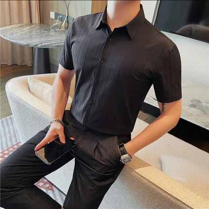 Plus Size 4XL-M Luxury Summer Fashion Striped Shirts Men's Short Sleeved Slim Fit Casual Business Shirt 2024 New Club Outfits