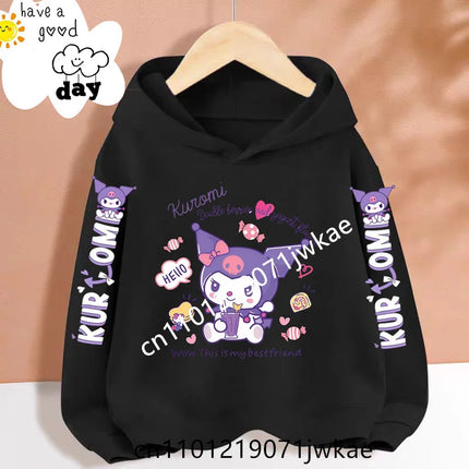 Cartoon Peripheral Pullover 3-12 Year Boys and Girls Hoodie The Spring and Autumn New Pattern Children's Kuromi Black Hoodies