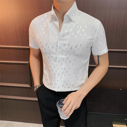 2024 Summer Fashion Printed Shirts High Quality No Ironing Slim Fit Short Sleeve Social Formal Shirt Club Outfits Tuxedo 4XL-M