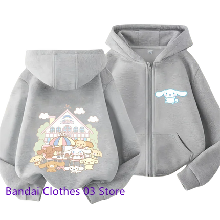 Cute Sanrio Zipper Hoodie 2 to 12 Year Girl Sweatshirt Autumn and Winter Long Sleeve Harajuku Jumper Series Sewing Casual Hoodie