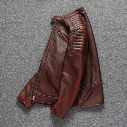 Copersian Men's Genuine Leather Jacket Natural Cowhide Hunting Jacket  Retro Motorcycle Jacket Spring Autumn Mens Clothes