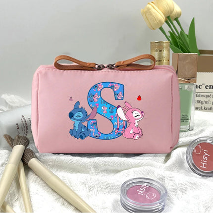 Disney Stitch Fashion Makeup Pouch for Women Cartoon Letter A-Z Printed Cosmetic Bag Students Portable Washing Bags Girls Gifts