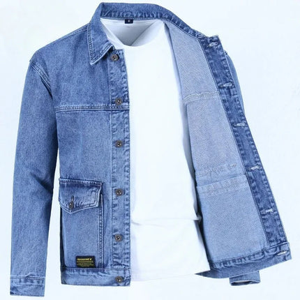 Male Jean Coats Blue Button Men's Denim Jacket Autumn Cheap Price Stylish New in Y2k One Piece of Fabric Low Cost Cowgirl Size L