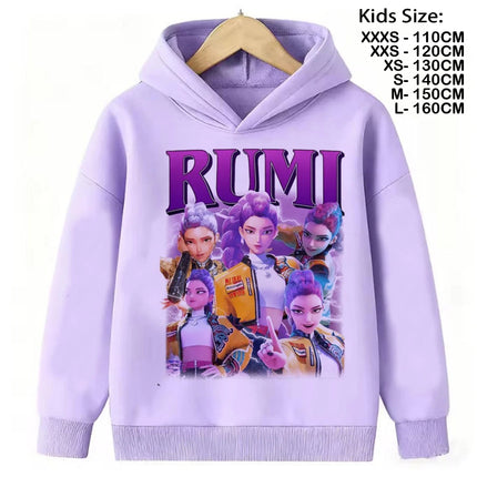 KPop Demon Hunters Hoodies Teenage Girls Boys Rumi KPop Demon Hunters Hoody Autumn Casual Long Sleeve Children Clothing