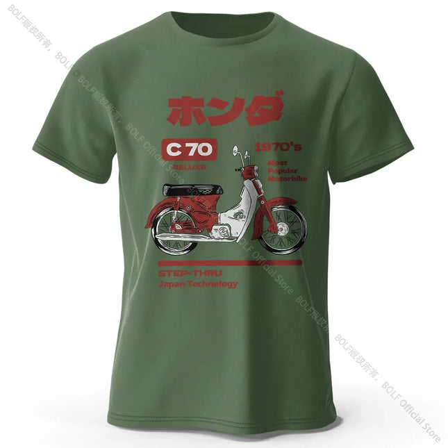 Japanese Retro Motorcycle Print 100% Cotton T-Shirt, Soft & Breathable Round Neck Short Sleeve Tee, Unisex Vintage Style