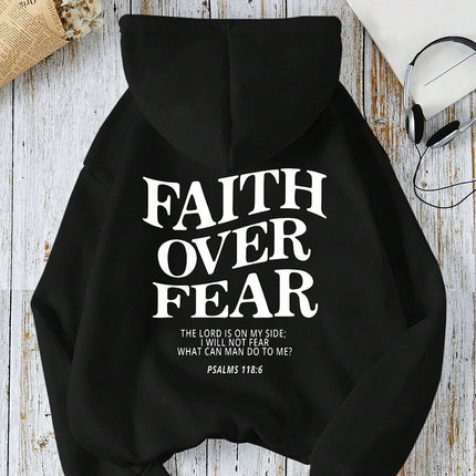 Women Cotton Long-sleeved Hoodie Printed Loose-Fitting Casual Sweater The Master Of Faith Over Fear Is My Partner Autumn Hooded