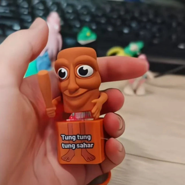 2025 New Tungtungtung Wooden Stick Man Button Keychain with Luminous Pendant - Anime Peripheral Decor Gift Toy