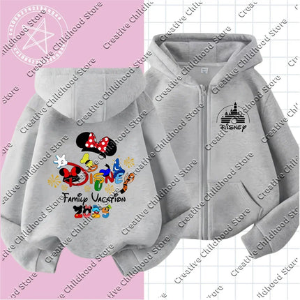 2025 Disney Minnie Mouse Girl Cartoons Kawaii Girl Clothes zipper Hoodie Boy Children Top Caricature Fashion Disneyland Trip