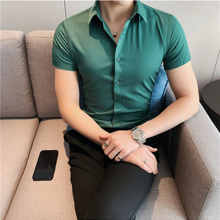 New Summer Men's Short Sleeve Shirt Fashion Business Slim Solid Color Shirt Formal Social Party Casual Dress Men's Clothing 7XL