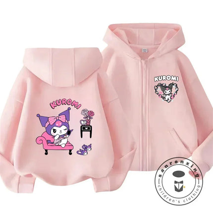 Children's Hoodies Child Sweatshirt Girls Cute Cartoon Hello Kitty Kuromi and Friend Sanrio Animal Printed Kids Zipper Clothes