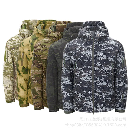 Thickened Shark Skin Soft Shell Jacket Camouflage Tactical Coat Fleece Lined Hooded Outdoor Skin Clothes Men's Fashion