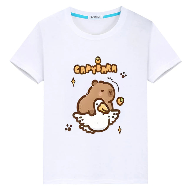 t shirt for kids boy10year Capybara print 100%Cotton anime Short y2k one piece Capybara Cute Tees Tops pride tshirt girl clothes