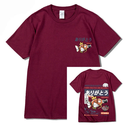 2024 Japanese fun ramen fish print hip hop men's casual comfortable cotton short sleeve T-shirt