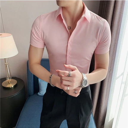 Summer Men Fashion Casual Short Sleeve Solid Shirt Super Slim Fit Male Social Business Dress Shirt Brand Men Casual Dress Blouse