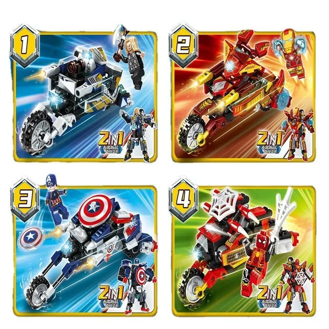 NEW Disney Superhero Transforming Mecha Motorcycle 2 in 1 Building Blocks Sets Movie Avengers Model Bricks Kit Kids Toys Gift