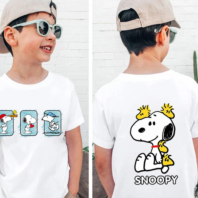 Snoopy print children's clothing kids cotton T-shirt cartoon short-sleeved white top personality clothing suitable for boys