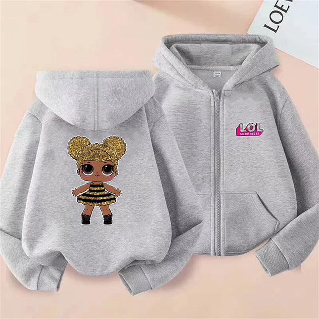 Anime printed pink Sweatshirt children's zipper hoodie girl red Black top outerwear casual fashion clothing Spring Autumn