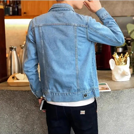 Blue Men's Denim Jacket, Single-breasted Lapel Coat, Fashionable Casual Tops, Black and Light Blue Can Be Selected,M-5XL