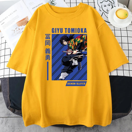 Giyu Tomioka Anime Demon Slayer Prints Women Cotton T-Shirts Personality Trend Casual Short Sleeve All-math Oversize Man Clothes