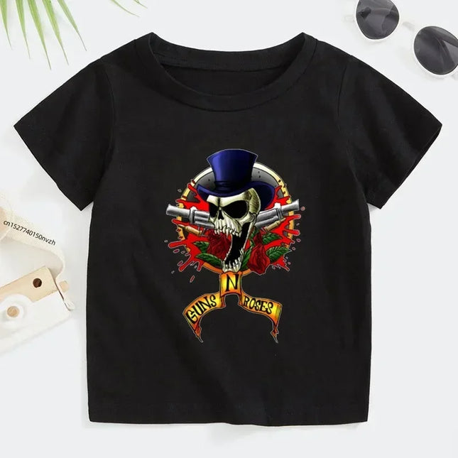 Rock Printed T-shirt Summer Rock Band Gun N Roses Children's Tshirt Boys Girls Kpop Music Short Sleeve Tops Kids Casual Clothes