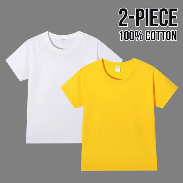 Simple Daily 2 Piece 100% Cotton T-shirt for Boys Girls Solid Color Crew Neck Short Sleeve Tops High Quality 2025 Kids Clothes