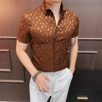 2024 Summer Fashion Printed Shirts High Quality No Ironing Slim Fit Short Sleeve Social Formal Shirt Club Outfits Tuxedo 4XL-M