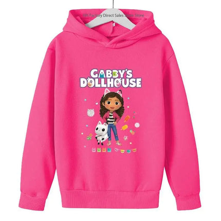 Girls Cute Cartoon Print Gabby's Spring Autumn Long Sleeve Hoodies Casual Tops Clothes 2-13 Years Kids Loungewear Outfits Hoodie