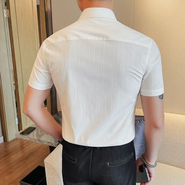 Plus Size 4XL-M Luxury Summer Fashion Striped Shirts Men's Short Sleeved Slim Fit Casual Business Shirt 2024 New Club Outfits