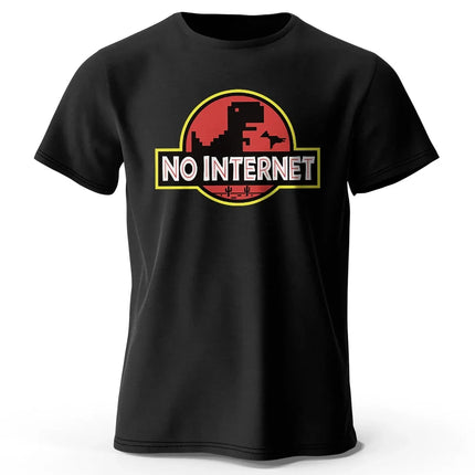 Men's No Internet Printed T-Shirt 100% Cotton Oversized Funny Graphic Tees for Men Women Summer Tops
